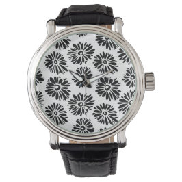Funky zwart-wit bloemmotief horloge