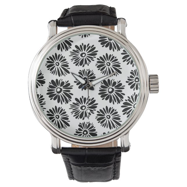Funky zwart-wit bloemmotief horloge (Voorkant)