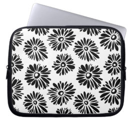 Funky zwart-wit bloemmotief laptop sleeve