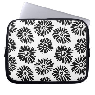 Funky zwart-wit bloemmotief laptop sleeve