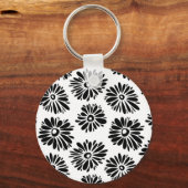 Funky zwart-wit bloemmotief sleutelhanger (Voorkant)