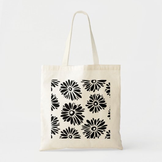Funky zwart-wit bloemmotief tote bag (Voorkant)