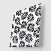 Funky zwart-wit bloemmotief vierkante klok (Hoek)