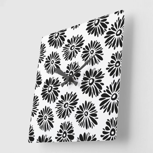 Funky zwart-wit bloemmotief vierkante klok (Hoek)