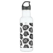 Funky zwart-wit bloemmotief waterfles  (Voorkant)