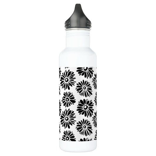 Funky zwart-wit bloemmotief waterfles  (Links)