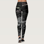 Funky Zwart Wit Elektronische Kringsraad Retro Leggings (Achterkant)