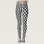 Funky zwart-wit geruit vlagpatroon leggings (Voorkant)