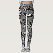 Funky zwart/wit wervelende kronkelende strepen pat leggings (Voorkant)