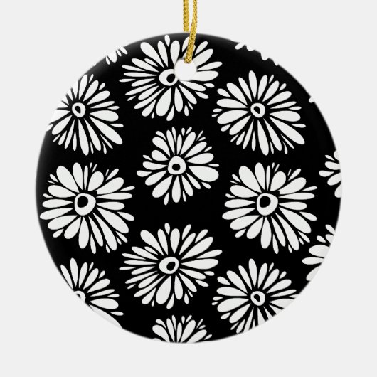Funky zwart-witte bloemen keramisch ornament (Voorkant)