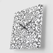 Funky zwart witte bloemen wandklok (Hoek)