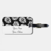 Funky zwarte en witte bloemen bagagelabel (Achterkant horizontaal)