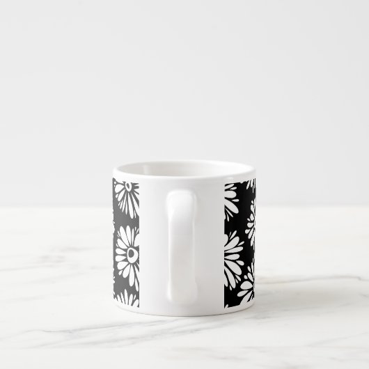 Funky zwarte en witte bloemen espresso kop (Achterkant)