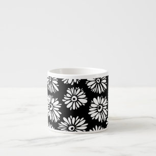 Funky zwarte en witte bloemen espresso kop
