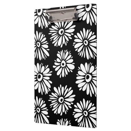 Funky zwarte en witte bloemen klembord (Links)