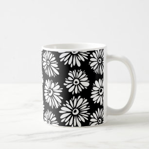 Funky zwarte en witte bloemen koffiemok