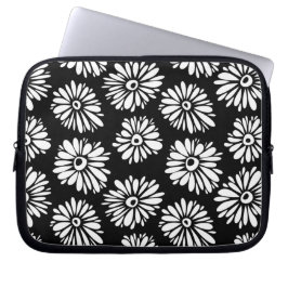 Funky zwarte en witte bloemen laptop sleeve
