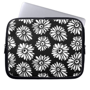 Funky zwarte en witte bloemen laptop sleeve