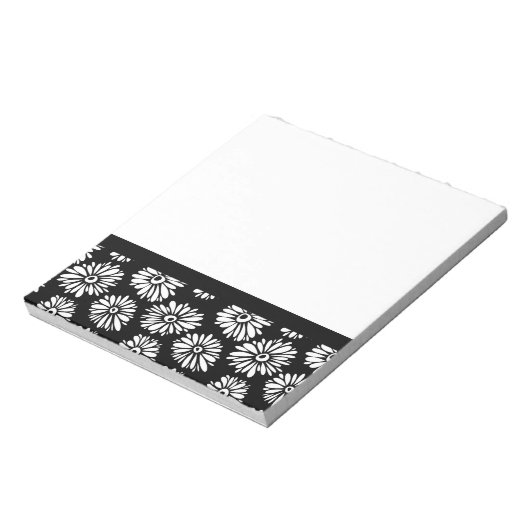 Funky zwarte en witte bloemen notitieblok (Linkerzijde)