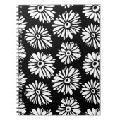 Funky zwarte en witte bloemen notitieboek (Voorkant)