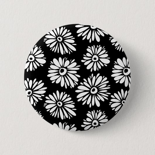 Funky zwarte en witte bloemen ronde button 5,7 cm (Voorkant)