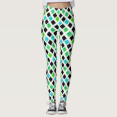 Funky zwarte groene blokken leggings (Voorkant)