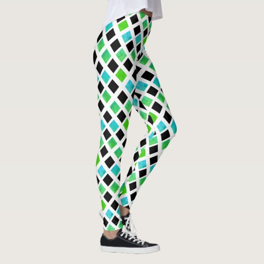 Funky zwarte groene blokken leggings (Rechts)