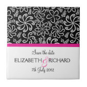 Funky zwarte witte bloemen "Save the date" tegel Tegeltje (Voorkant)