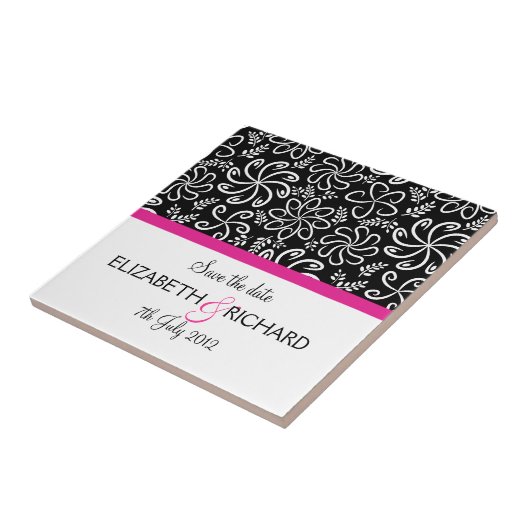 Funky zwarte witte bloemen "Save the date" tegel Tegeltje (Zijkant)