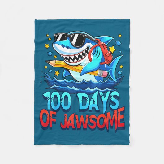 Funny 100 Days Of Jawsome Shark Kids Boy 100th Day Fleece Deken (Voorkant)
