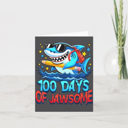 Funny 100 Days Of Jawsome Shark Kids Boy 100th Day Kaart (Voorkant)