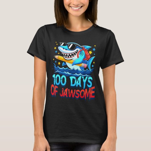 Funny 100 Days Of Jawsome Shark Kids Boy 100th Day T-shirt (Voorkant)