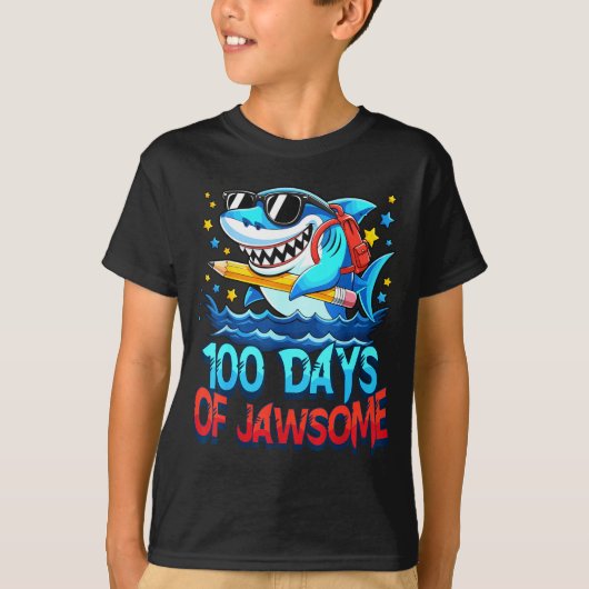 Funny 100 Days Of Jawsome Shark Kids Boy 100th Day T-shirt (Voorkant)