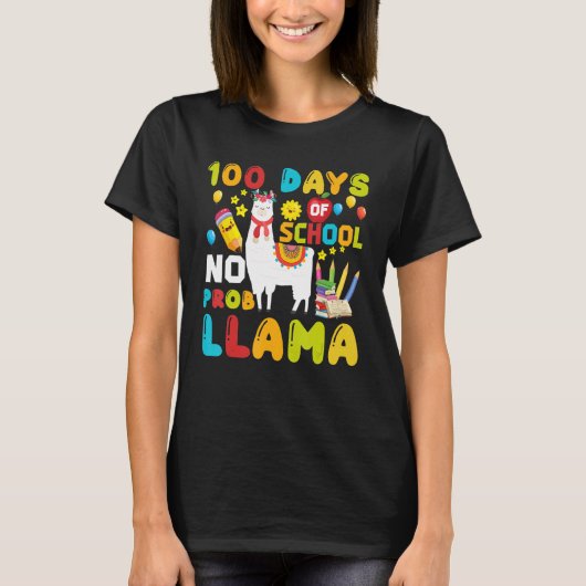 Funny 100 Days Of School No Prob-llama Llama Schoo T-shirt (Voorkant)
