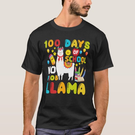Funny 100 Days Of School No Prob-llama Llama Schoo T-shirt (Voorkant)
