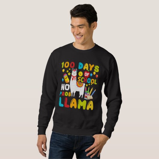 Funny 100 Days Of School No Prob-llama Llama Schoo Trui (Voorkant volledig)