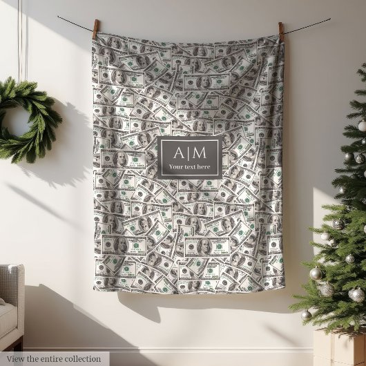 Funny 100 Dollar Pattern Custom Name Blanket Fleece Deken