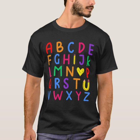 Funny 100e dag Kindergarten Alphabet T-shirt (Voorkant)