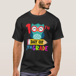 Funny 100th Day of 7th Grade Owl Gift Teacher Stud T-shirt
