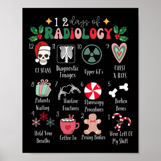 Funny 12 Days Of Radiology Christmas Radiate Xray  Poster (Voorkant)