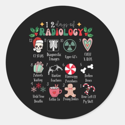Funny 12 Days Of Radiology Christmas Radiate Xray Ronde Sticker (Voorkant)