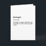 Funny 13th Birthday | Dertien tieners Kaart<br><div class="desc">Grappig dertiende wenskaart om een kind te vieren dat een verschrikkelijke tiener wordt. Dictionary design waarin de betekenis van het woord "tiener/t-shirt-nei-jah" wordt uitgelegd Een tiener is iemand die graag als een volwassene wordt behandeld,  terwijl hij zich als een kind gedraagt."</div>