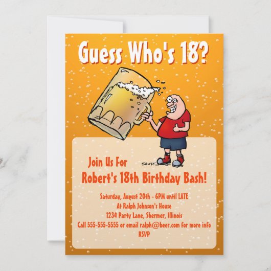 Funny 18th Birthday Party Invitation with Big Beer Kaart (Voorkant)