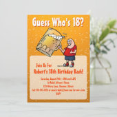 Funny 18th Birthday Party Invitation with Big Beer Kaart (Staand voorkant)