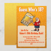 Funny 18th Birthday Party Invitation with Big Beer Kaart (Voorkant / Achterkant)