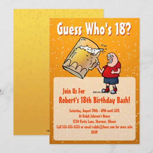 Funny 18th Birthday Party Invitation with Big Beer Kaart (Voorkant / Achterkant)