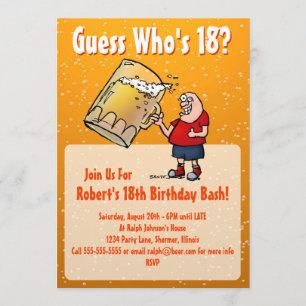 Funny 18th Birthday Party Invitation with Big Beer Kaart