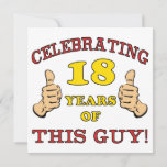 Funny 18th Birthday voor jongens Kaart<br><div class="desc">Op zoek naar een hilarisch cadeauidee voor een speciale jongen? Dit ontwerp van de verjaardagshumor heeft twee duimen voor het vieren van een belangrijke leeftijd.</div>