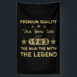 Funny 1983 Birthday Man Myth Legend Spandoek<br><div class="desc">Een grappig verjaardagsontwerp dat het man de mythe de legende vertelt! Een feest voor mannen die hun leeftijd vieren in een mijlpaal jaar. Zwart en goud met een koel,  gedempt lettertype waarmee u het jouw naam kunt personaliseren met de optie Aanpassen!</div>