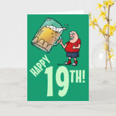 Funny 19th Birthday Card with Cartoon of Huge Beer Kaart (Gele Bloem)